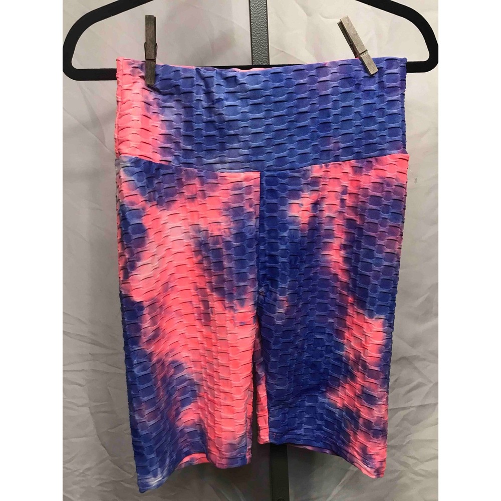 ZENANA‎ Tie Dye Honeycomb Leggings Shorts Blue Pink Size XL Athletic